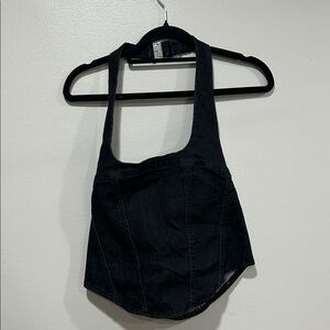 Black Denim Crop Top